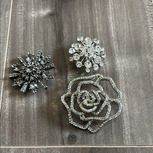 Set of 3 rhinestone pin brooches